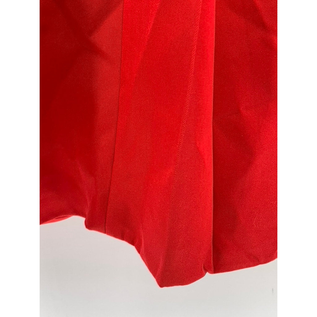 JAMES WOO Women's Red Pleated A-Line Side Midi Skirt SZ S