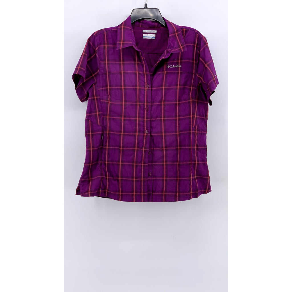 COLUMBIA Women's Purple Plaid Omni-Shade Button-Up Top SZ L