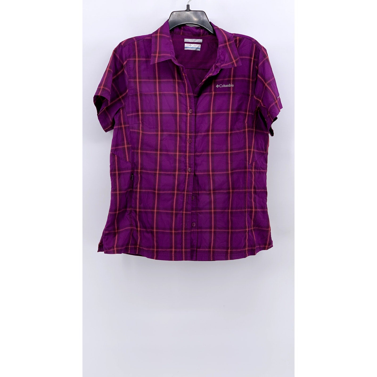 COLUMBIA Women's Purple Plaid Omni-Shade Button-Up Top SZ L