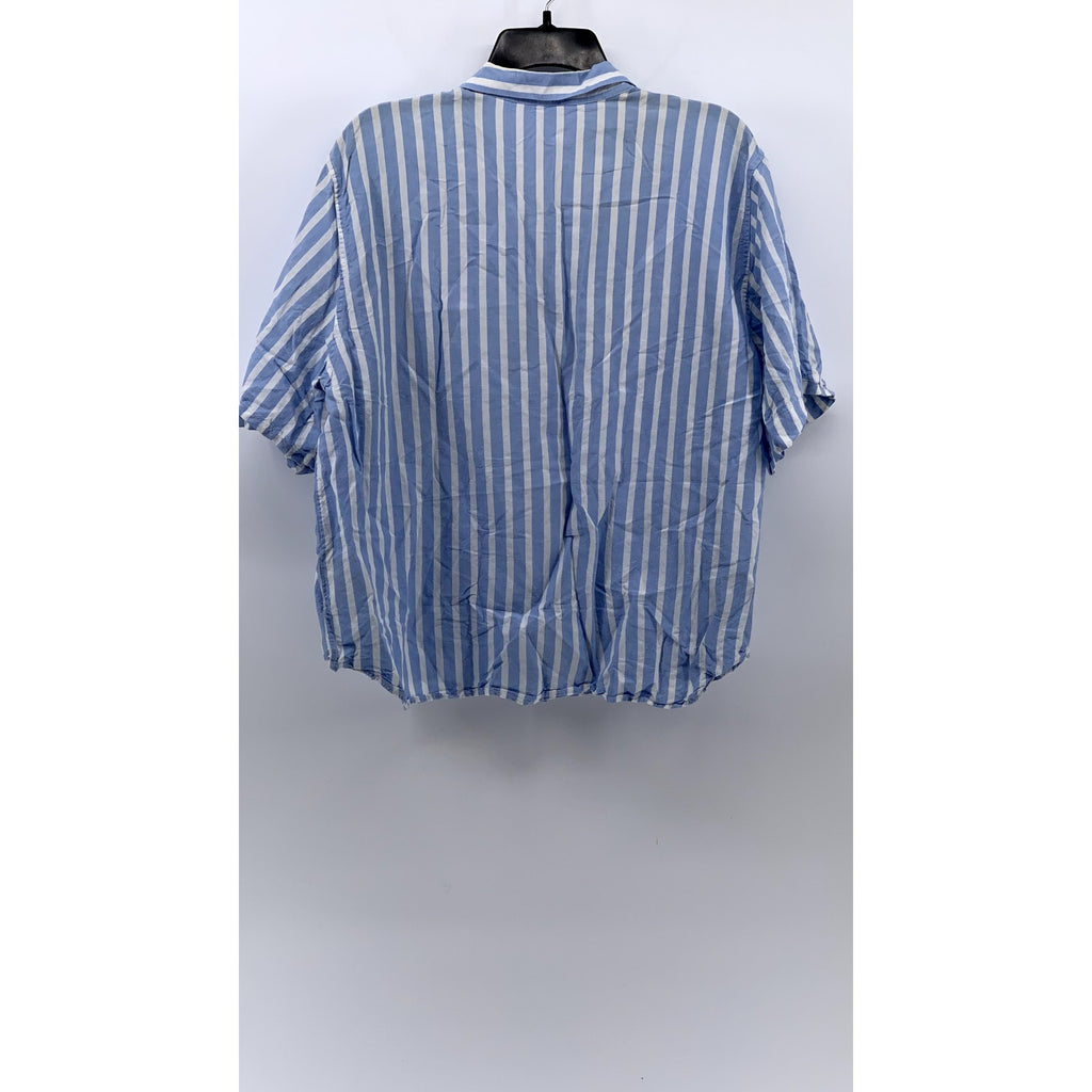 UNIQLO Women's Blue-White Striped Linen-Blend Button-Up Open-Collar Top SZ XL