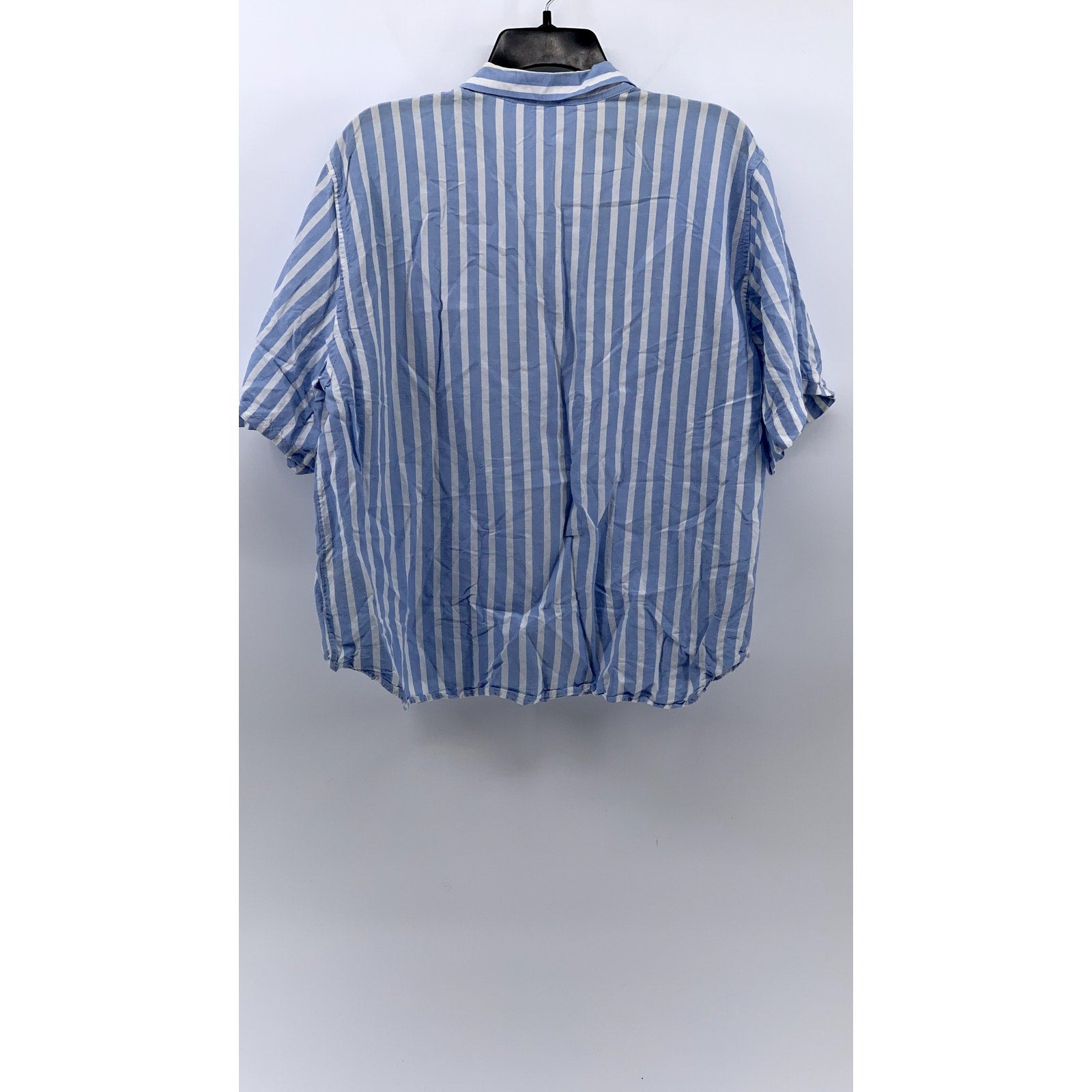 UNIQLO Women's Blue-White Striped Linen-Blend Button-Up Open-Collar Top SZ XL