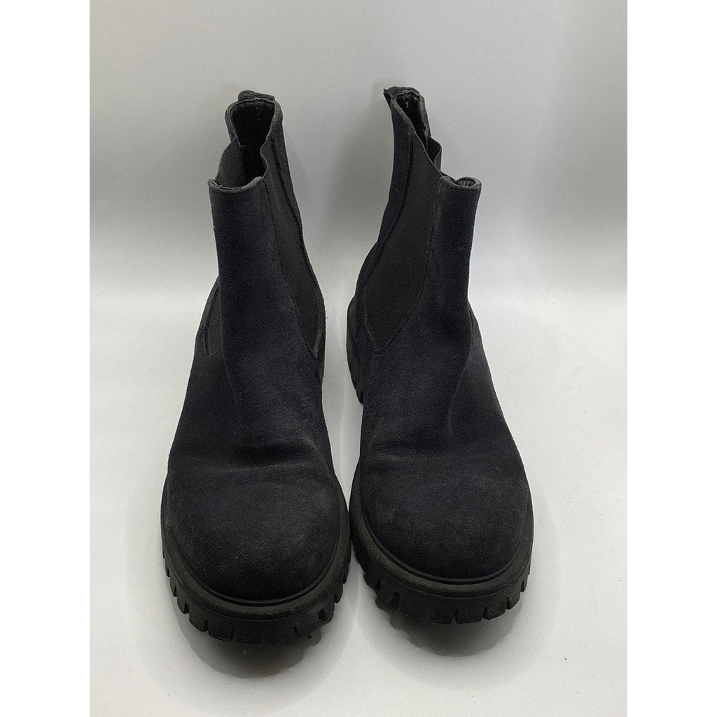 Women’s Navy Blue Faux Suede Round-Toe Lug-Sole Ankle Boots SZ 7