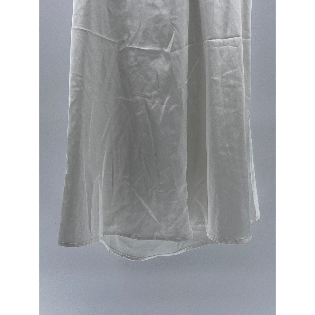 UNBRANDED Women's White Silk Lace-Trim Cutout Back Mini Night Gown SZ M