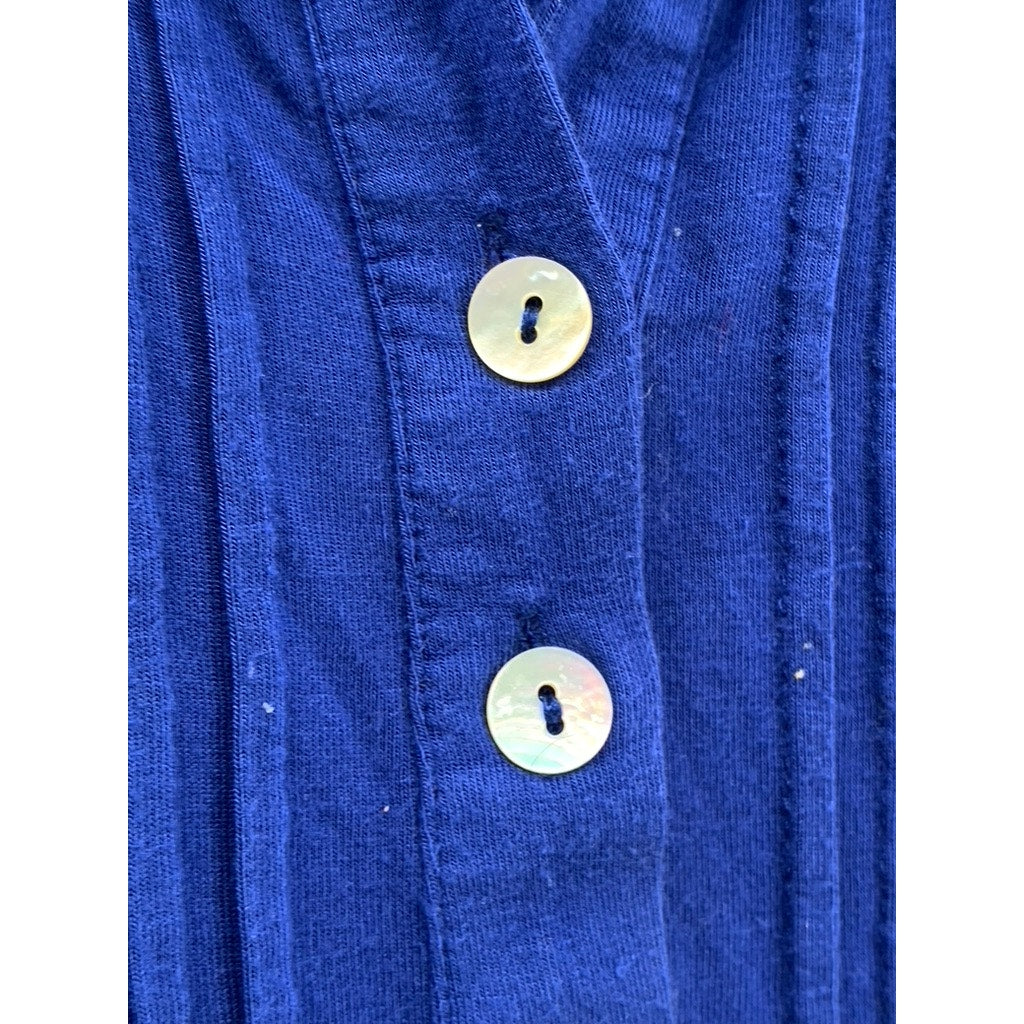 SOFT SURROUNDINGS Women's Royal Blue Pleated Long Sleeve Buttonp-Up Top SZ M
