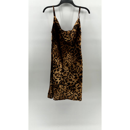UNBRANDED Women's Animal Print Cowl-Neck Spaghetti Strap Mini Dress SZ M