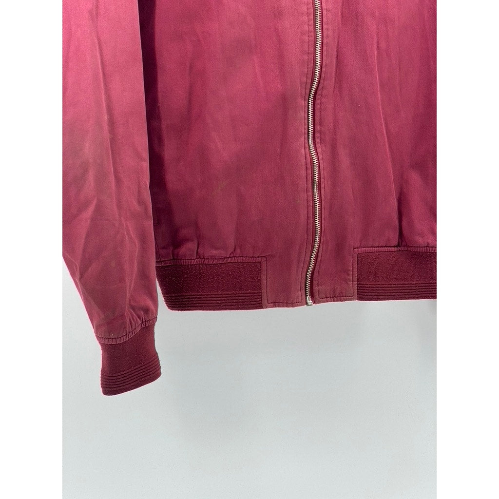 TOPMAN Men's Burgundy Mandarin-Collar Long Sleeve Zip-Up Bomber Jacket SZ S