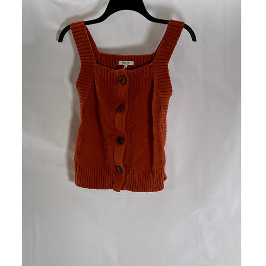 MADEWELL Women's Orange Rowe Button-Front Knit Sweater Tank Top SZ M