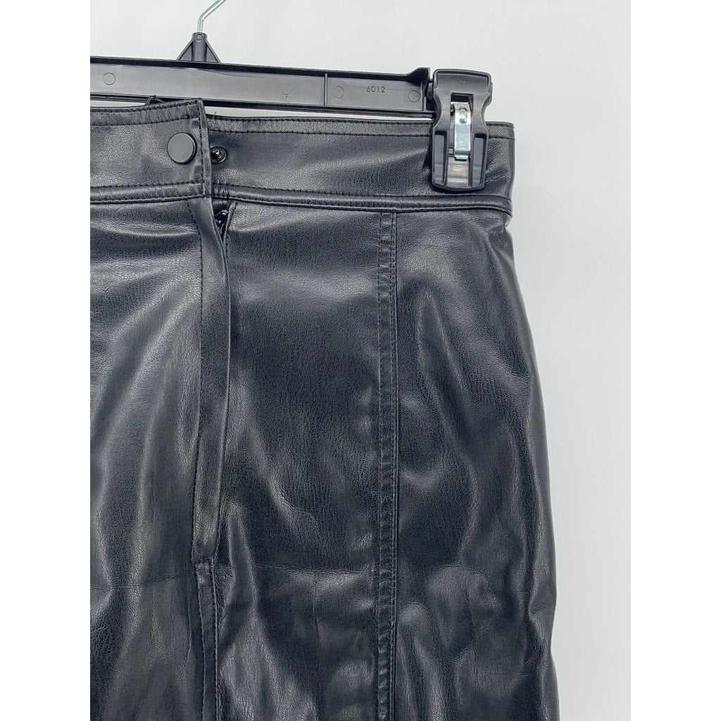 H&M Women's Black Faux-Leather A-Line Mini Skirt SZ 2