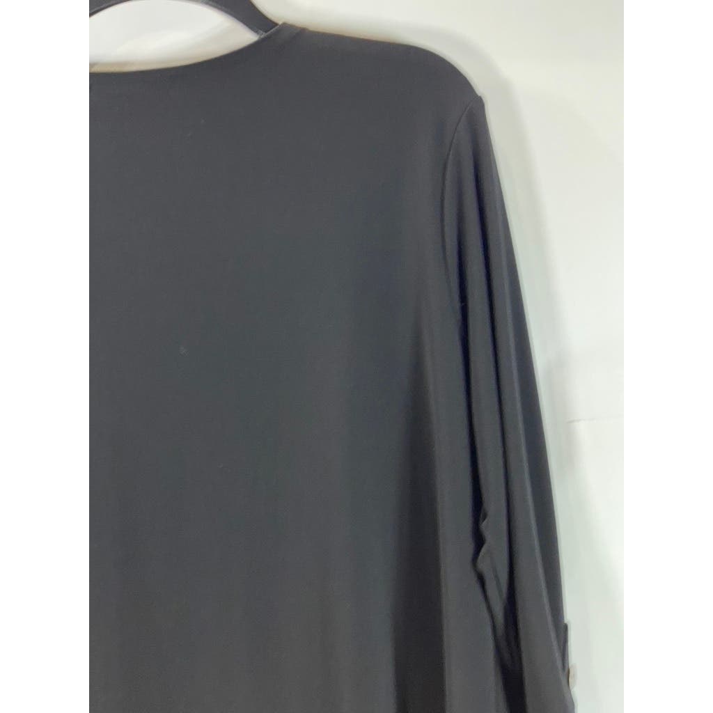 SYMPLI Women's Black Solid Unity 3/4 Sleeve Henley Top SZ 14