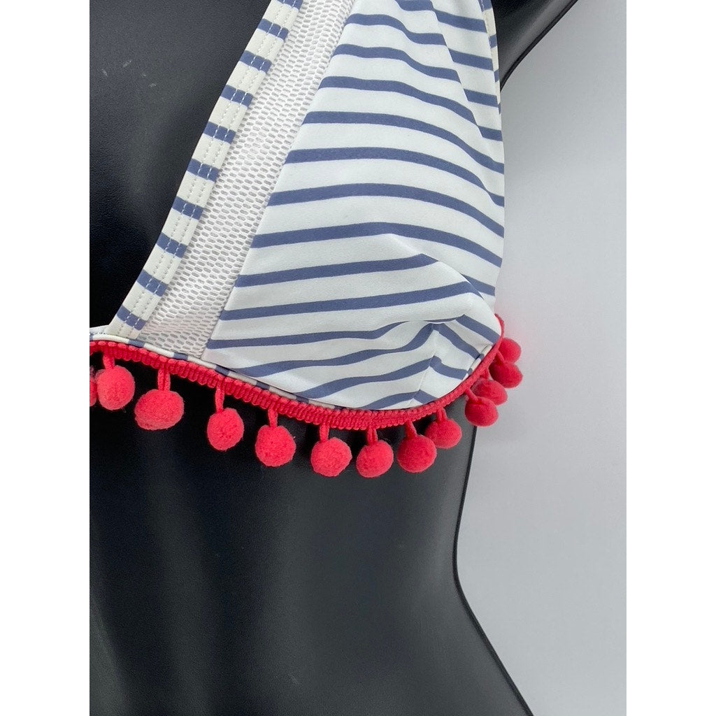 COCOSHIP Women's Blue-White Striped Fringe Bikini Top SZ 16