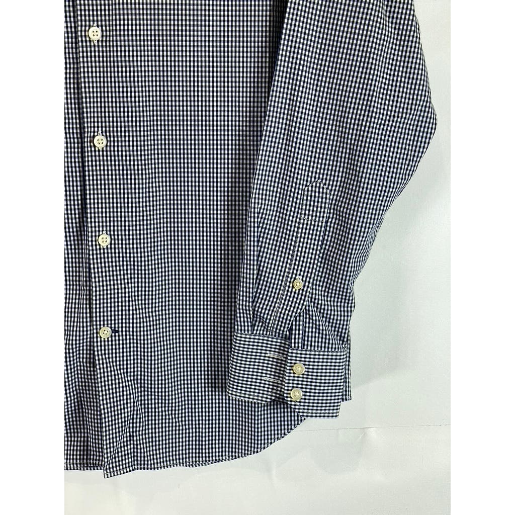 BANANA REPUBLIC Men's Navy Micro Gingham Slim-Fit No-Iron Button-Up Shirt SZ S