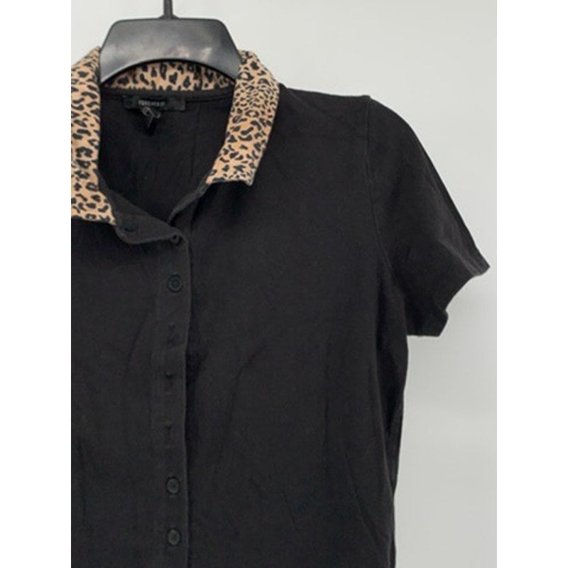 FOREVER 21 Women’s Black Animal Print Button-Up Crop Top SZ S