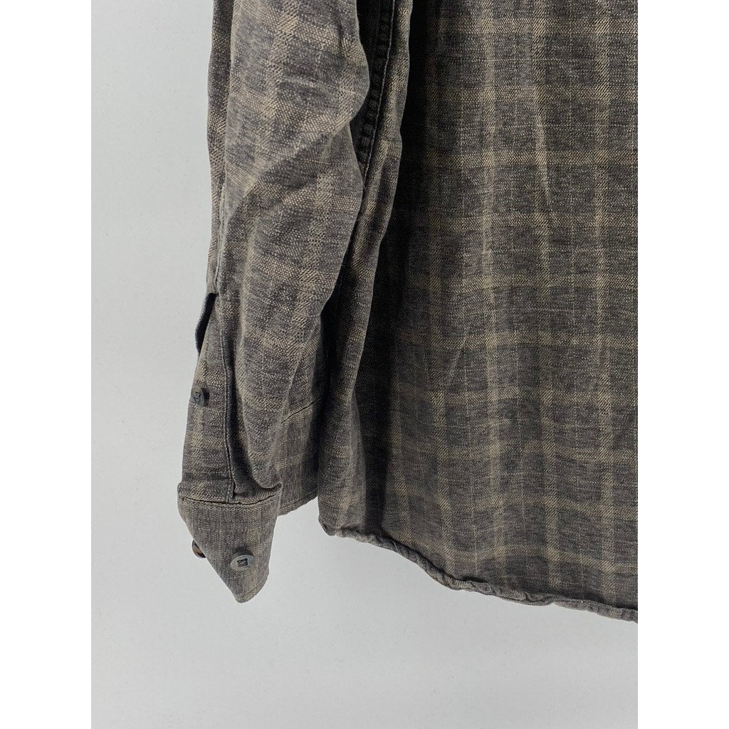 GEOFFREY BEENE Men's Brown Plaid Regular-Fit Button-Down Long Sleeve Shirt SZ L