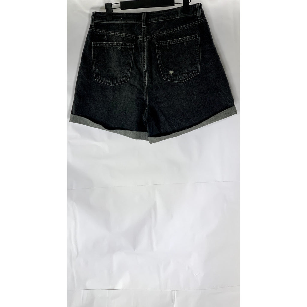 AMERICAN EAGLE Women's Washed Black Distressed Regular-Fit Cuffed Shorts SZ 10