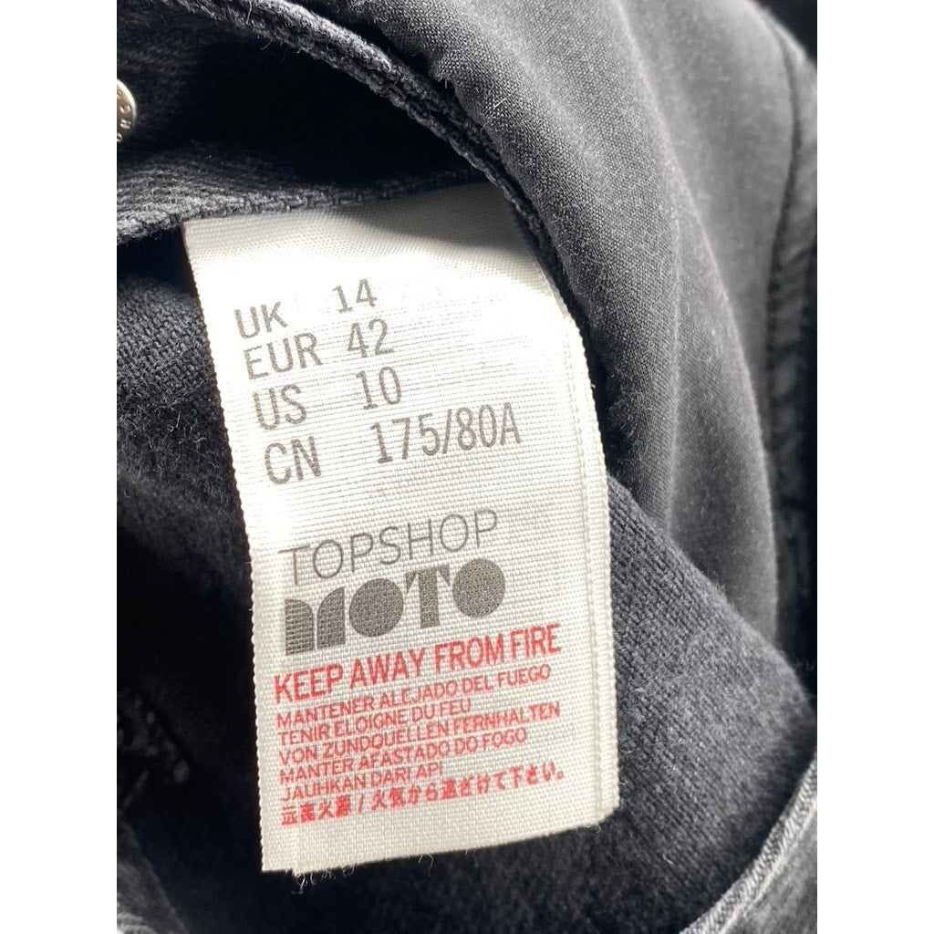 TOPSHOP MOTO Women’s Black Denim Raw-Hem Short Overalls SZ 10