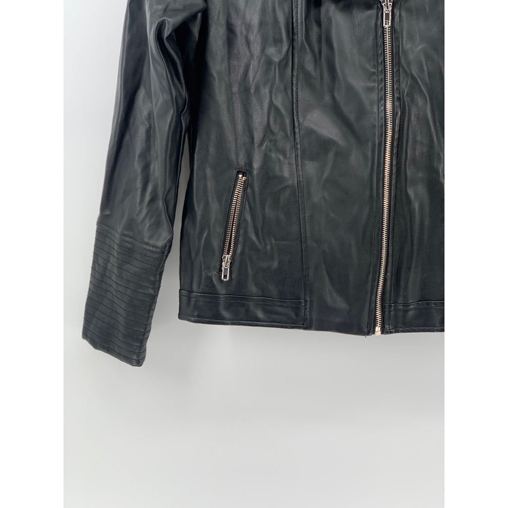 ART CLASS Girls’ Black Faux Leather Zip-Up Long Sleeve Moto Jacket SZ XL(14-16)