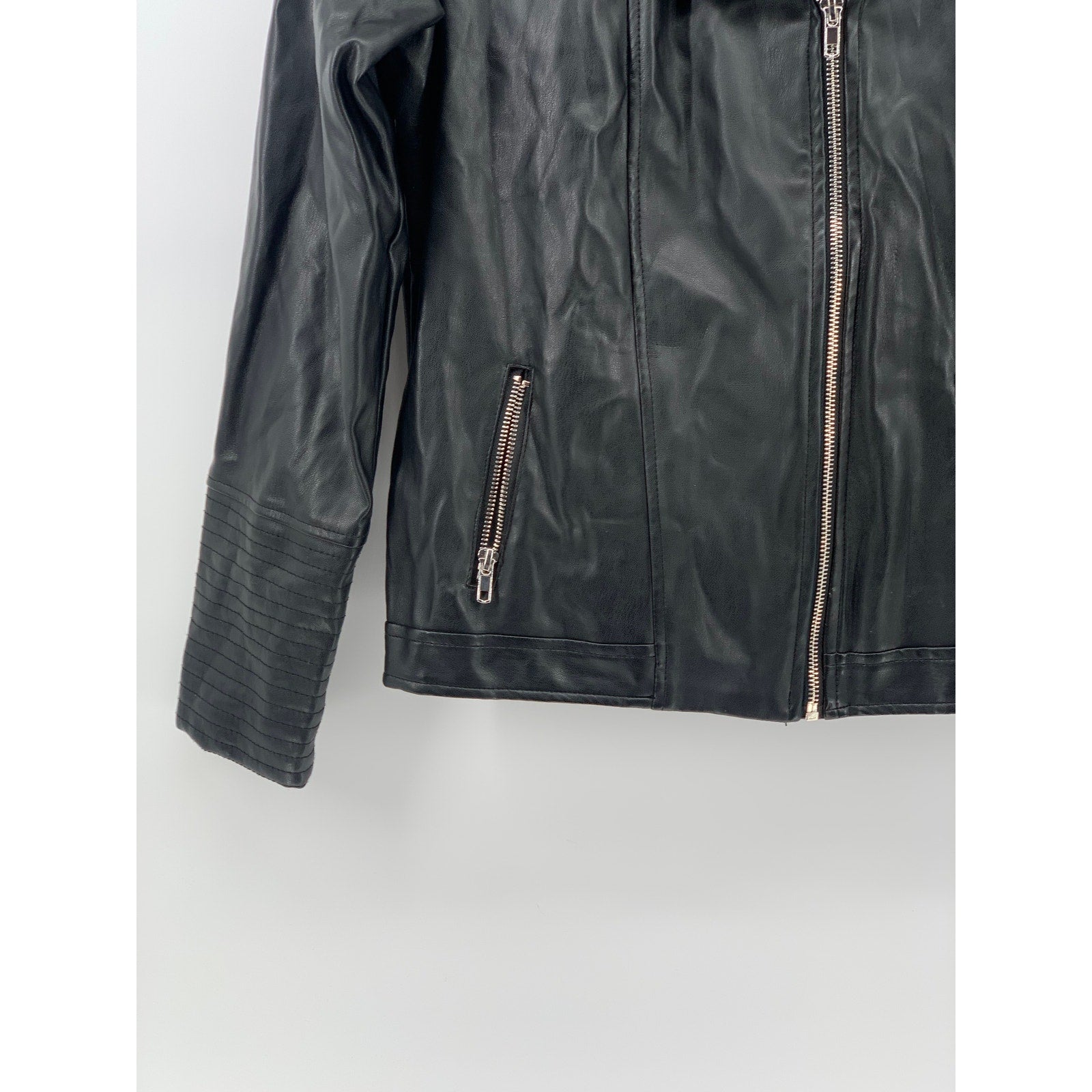 ART CLASS Girls’ Black Faux Leather Zip-Up Long Sleeve Moto Jacket SZ XL(14-16)