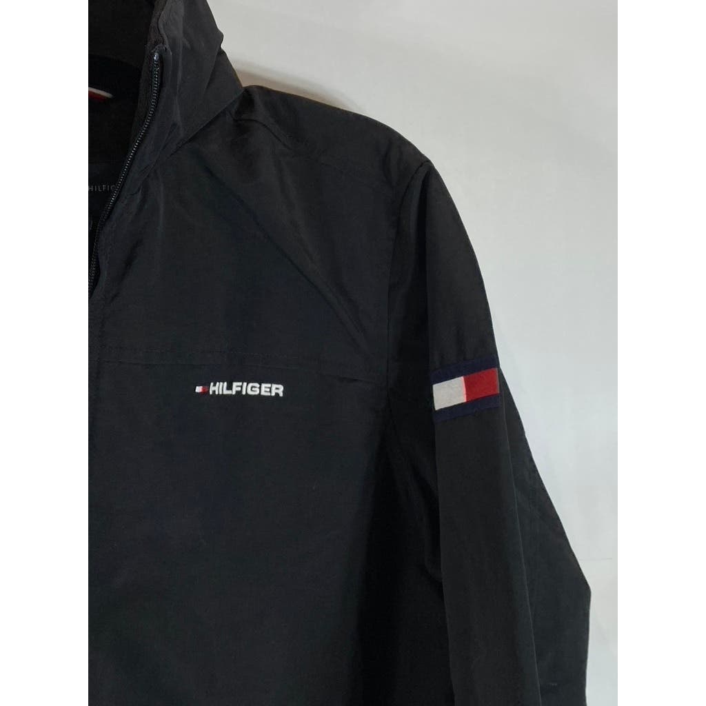TOMMY HILFIGER Men's Black Solid Yacht Zip-Up Packable Hood Jacket SZ XS