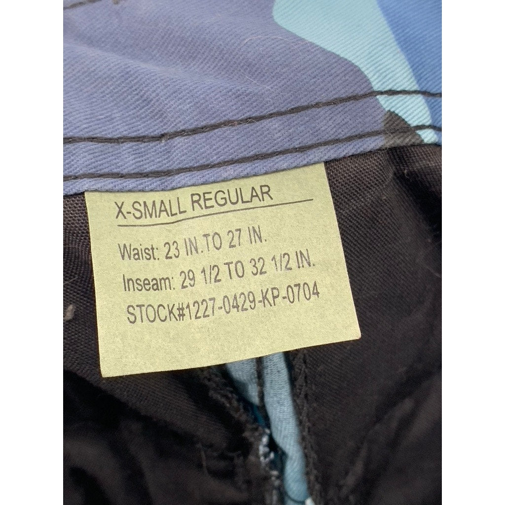 UNBRANDED Women's Blue Camo Print Button-Fly Straight-Leg Pants SZ XS