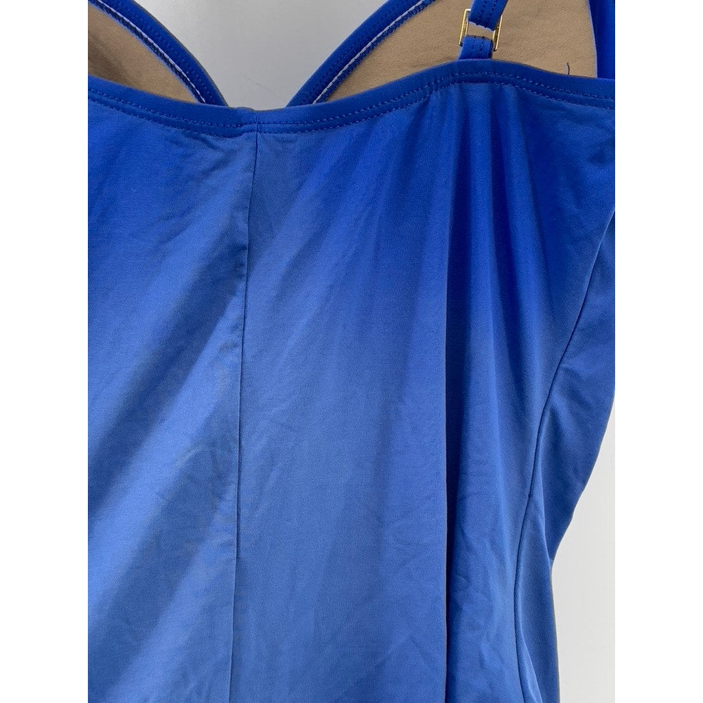 LA BLANCA Women's Blue Ruched One-Piece Swimsuit SZ 10