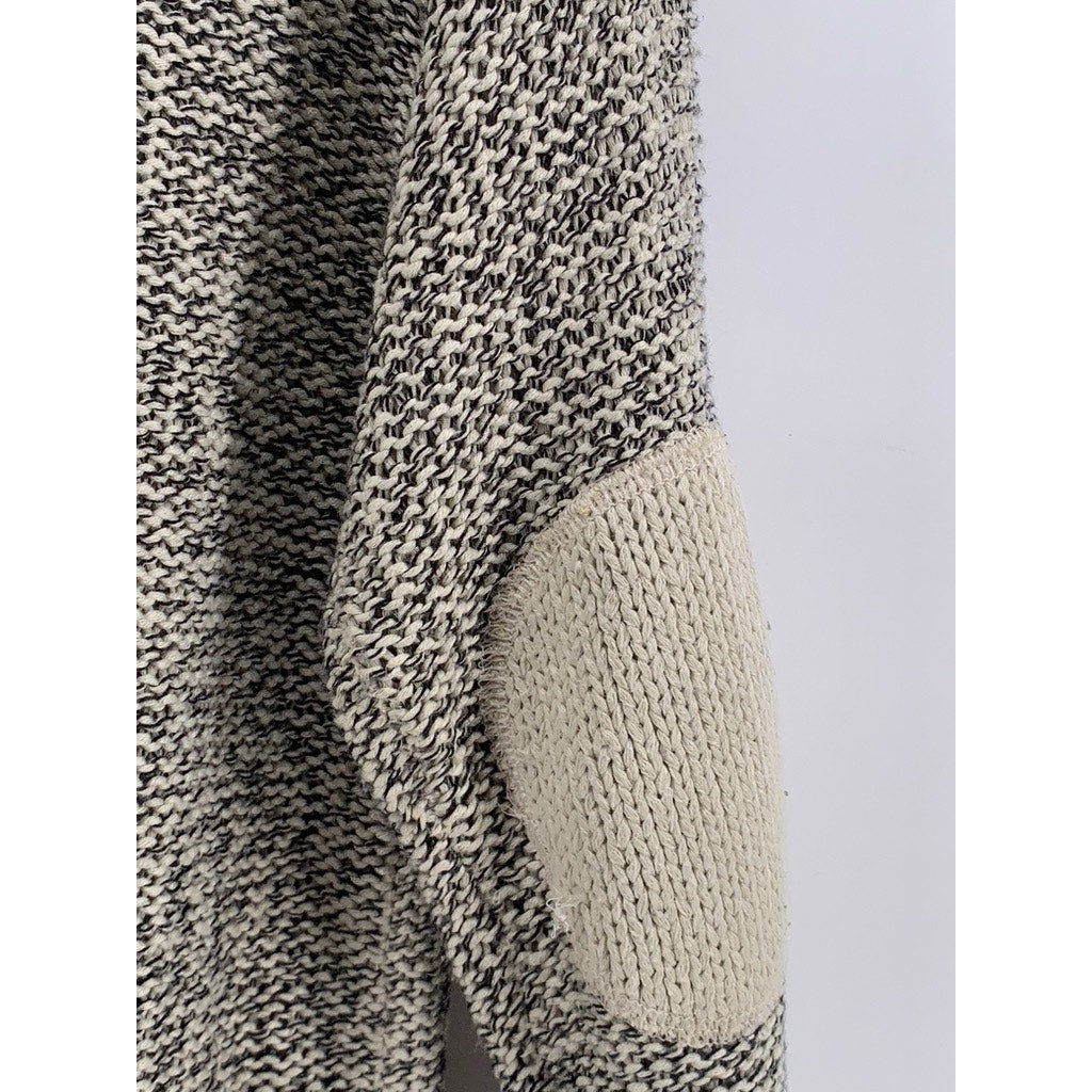 RDI Women's Beige-Black Marled V-Neck Elbow Patch Sweater SZ L