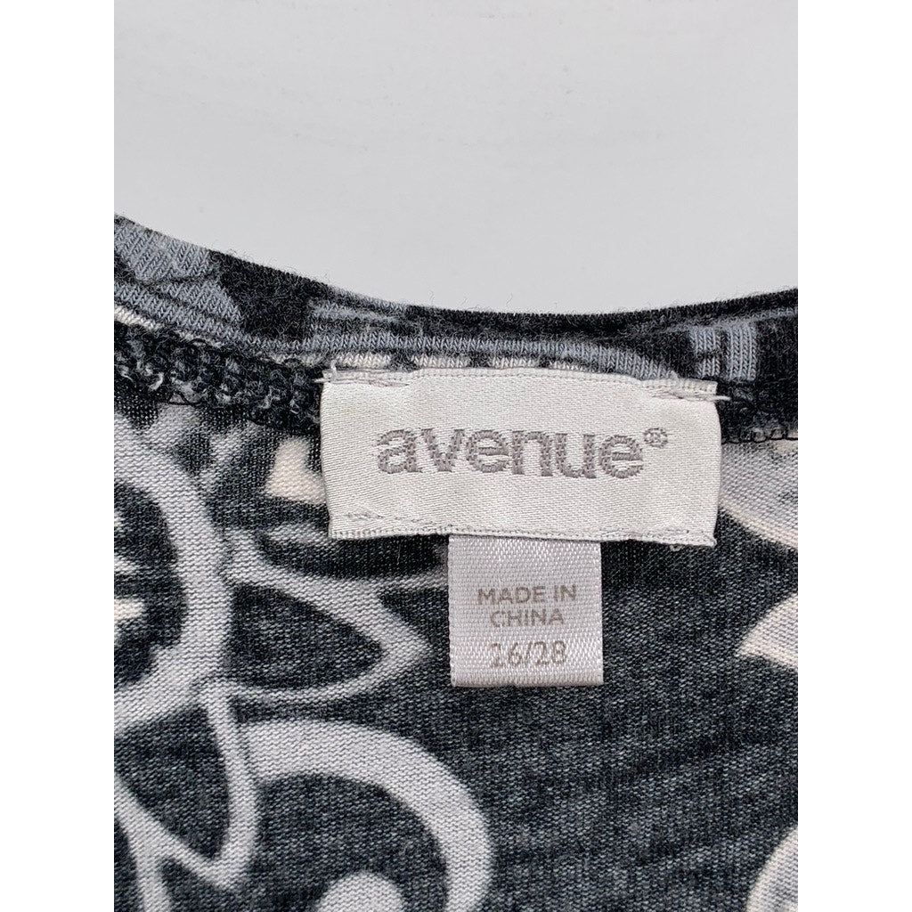 AVENUE Women's Plus Washed Black Paisley Printed 3/4 Sleeve Top SZ 26/28