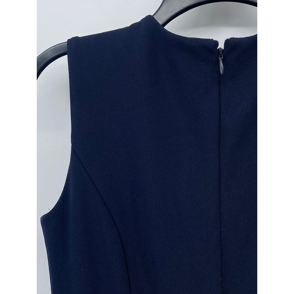 CALVIN KLEIN Women's Navy Blue Crewneck Sleeveless Mesh Hem Mini Dress SZ 4
