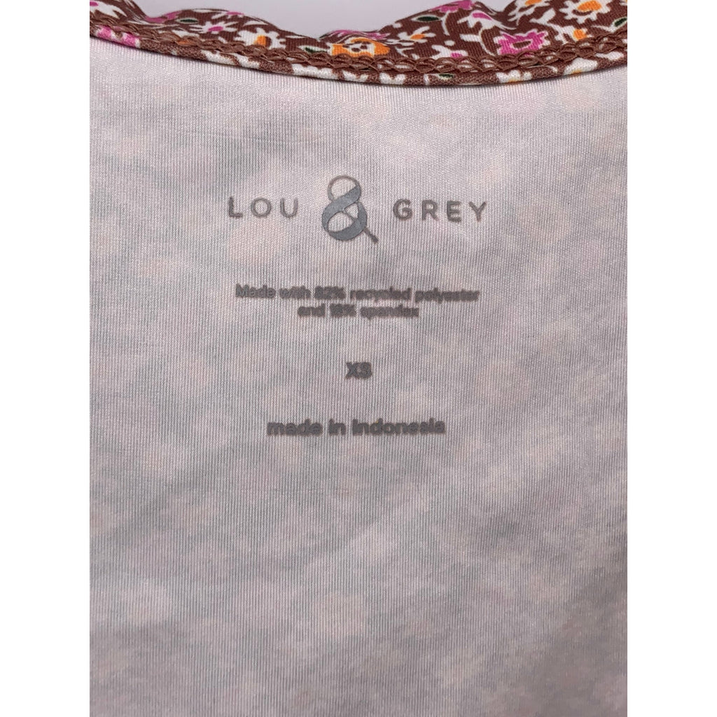 LOU & GREY Women's Brown Floral Deep Scoop-Neck Sleeveless Cropped Top SZ XS