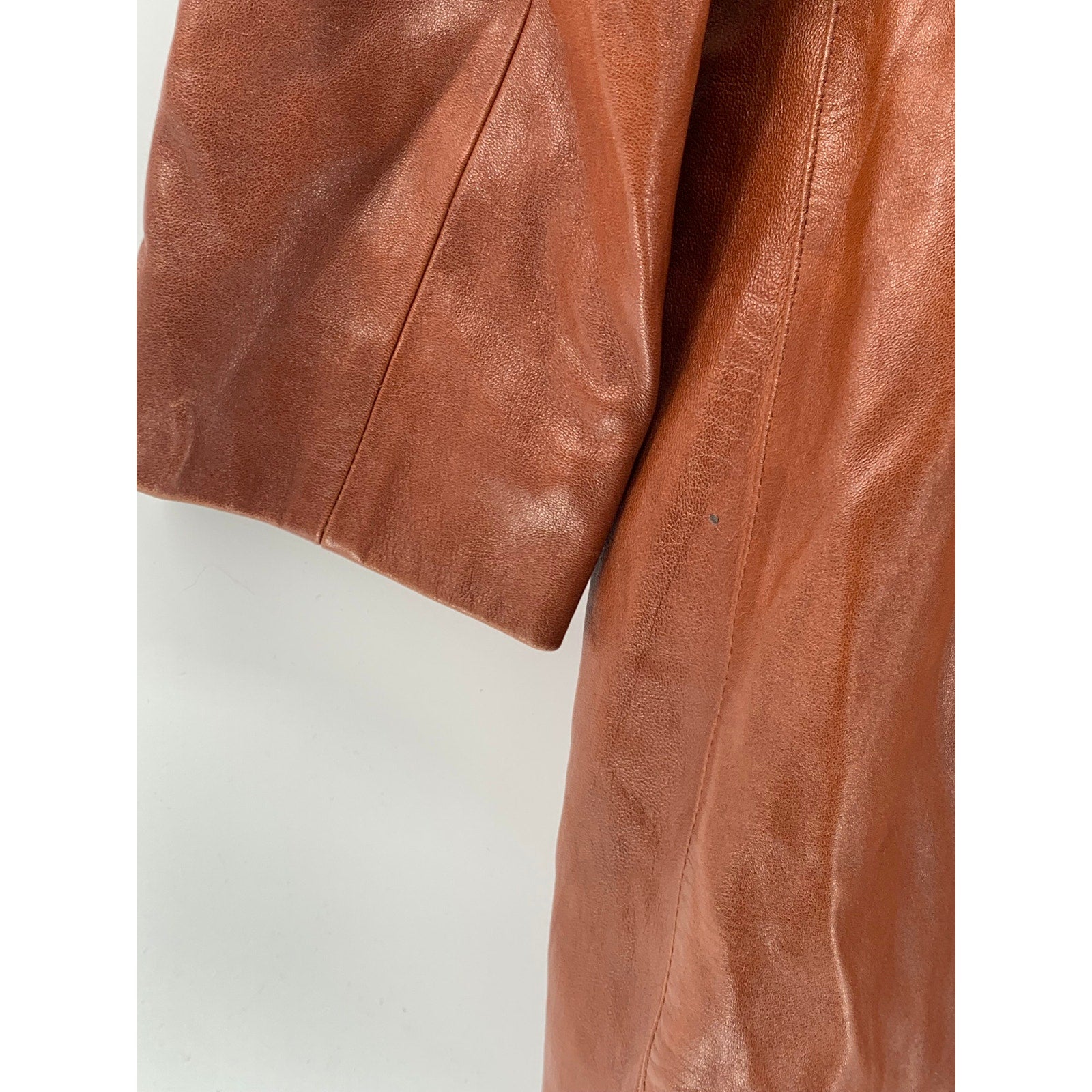 MICHAEL HOBAN Women’s Brown Leather North Beach Button-Up Long Sleeve Coat SZ 10