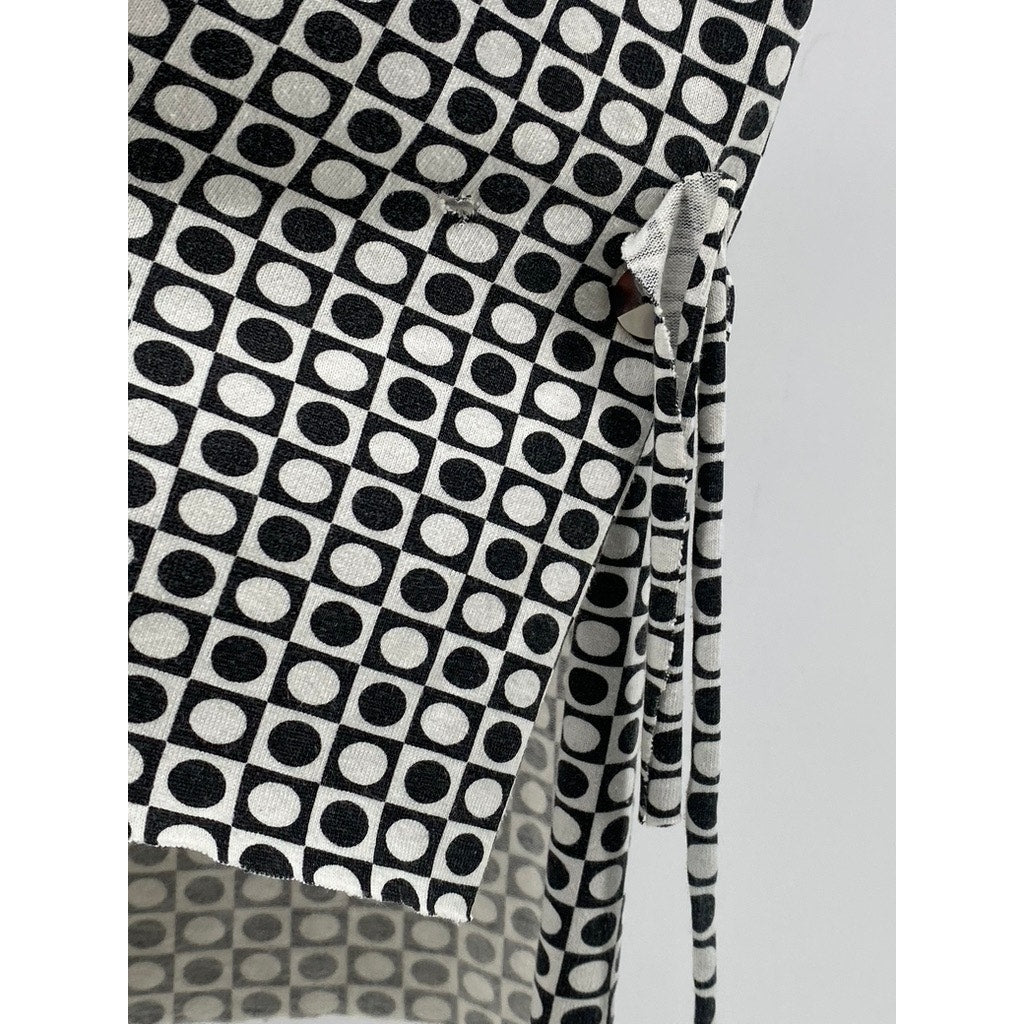 UNBRANDED Women's Black-White Printed Crewneck Side-Tie Sleeveless Tank Top SZ S