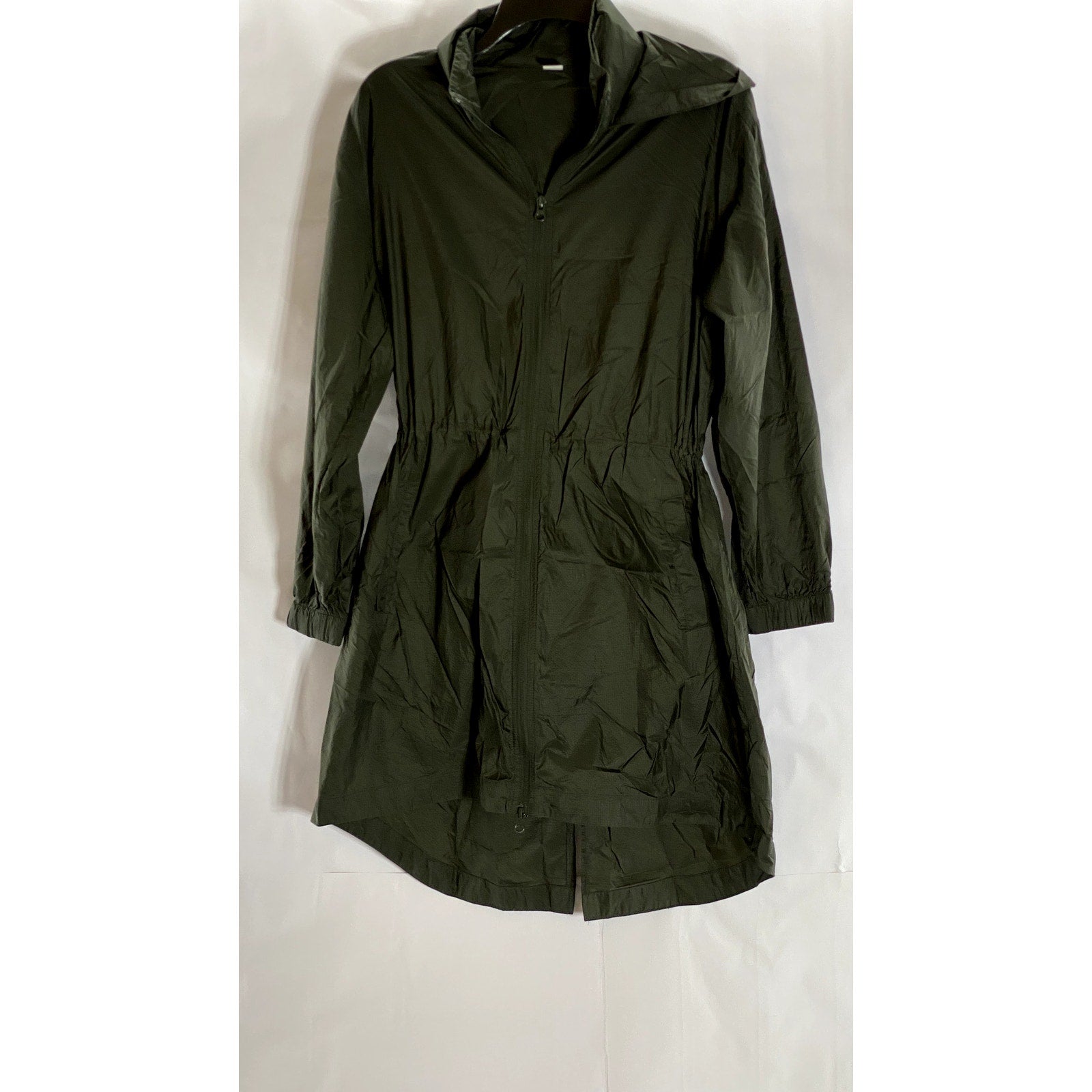 OLD NAVY ACTIVE Women's Army Green Cinched Waist Hooded Zip-Up Rain Jacket SZ S