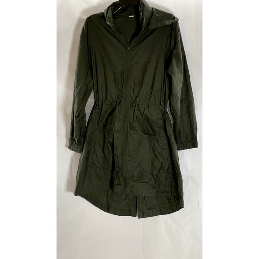 OLD NAVY ACTIVE Women's Army Green Cinched Waist Hooded Zip-Up Rain Jacket SZ S