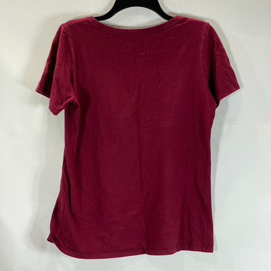 NIKE Women’s Burgundy Scoop-Neck Swoosh Logo Athletic Cut Short Sleeve Top SZ L