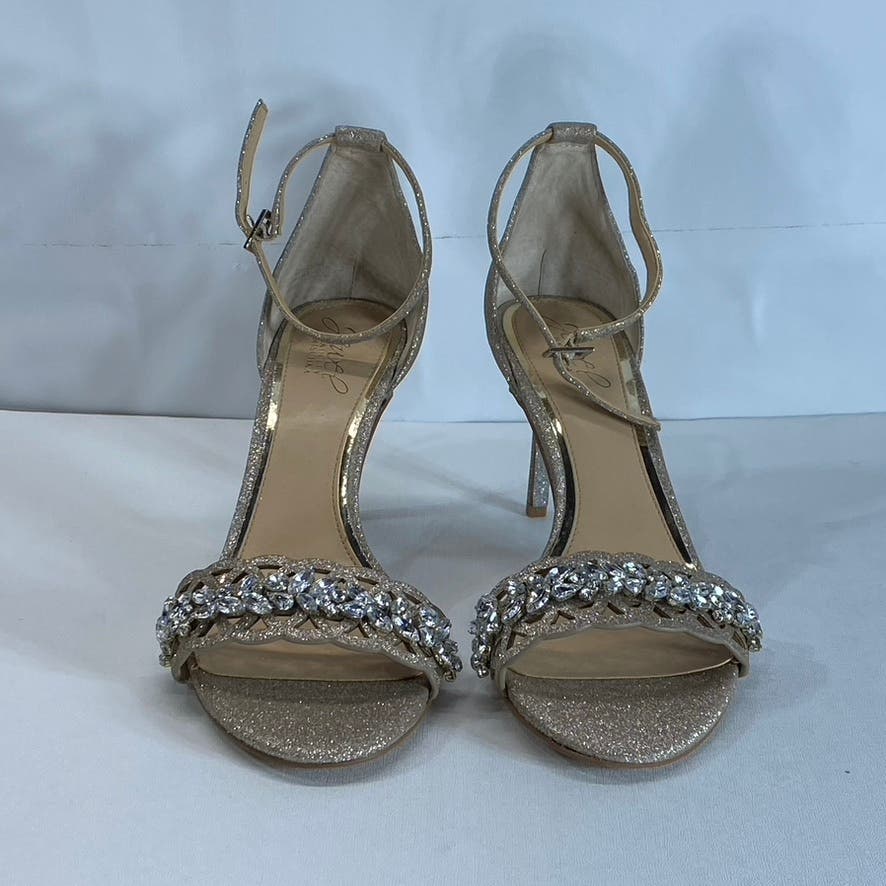 JEWEL BADGLEY MISCHKA Women's Gold Glitter Kirsten Laser Cut Sandals SZ 9