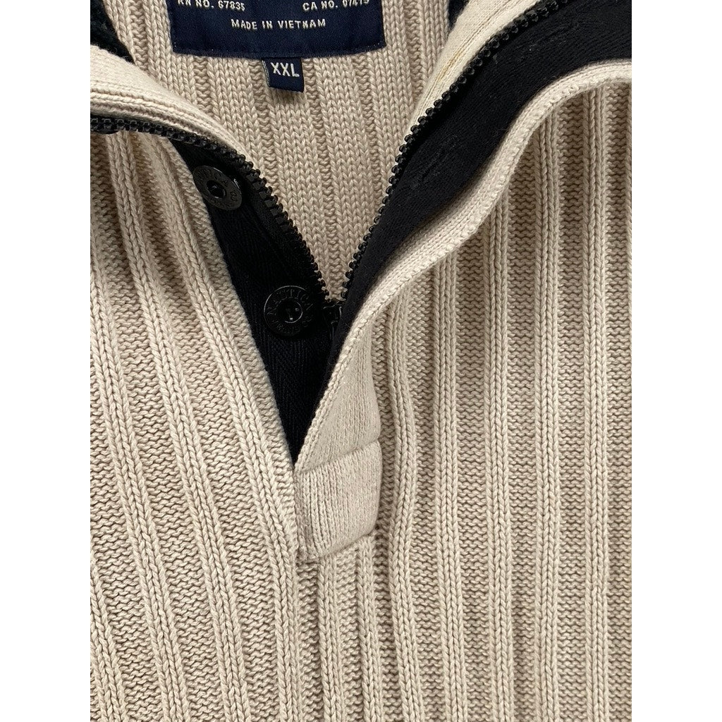 NÁUTICA JEANS CO. Men’s Vintage Beige Ribbed Quarter-Zip Knit Sweater SZ XXL