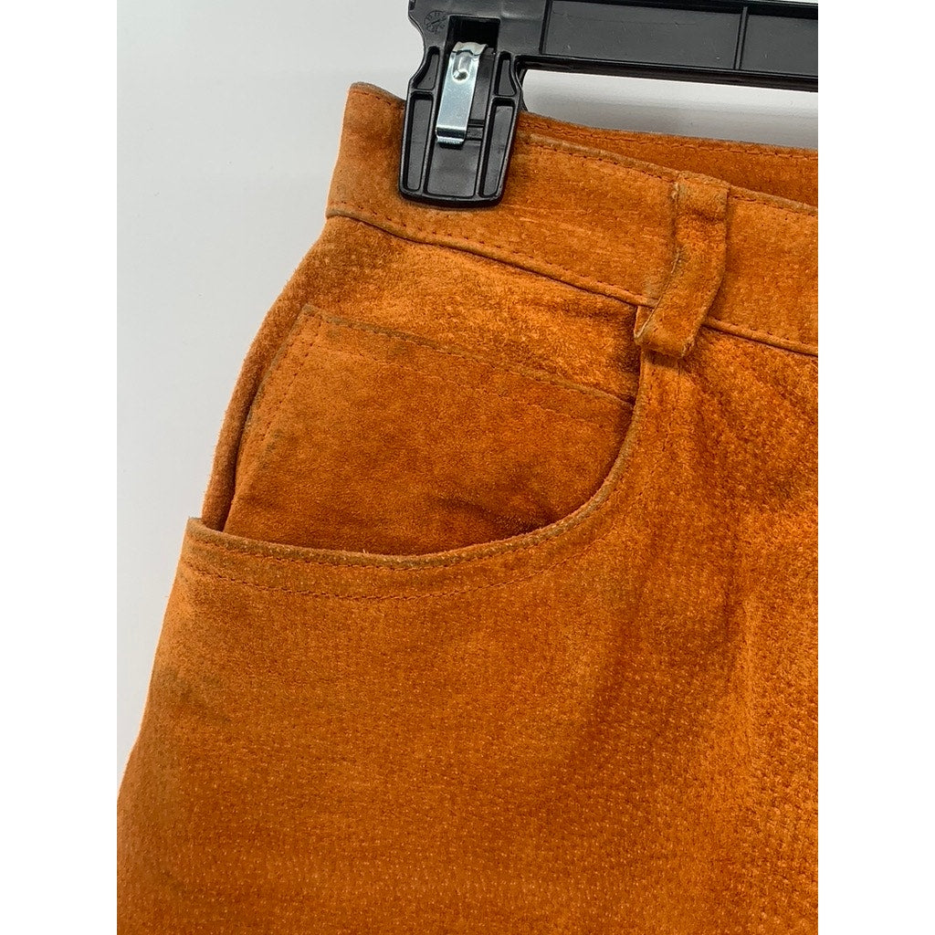 EVAN DAVIES Women’s Vintage Orange Leather High-Rise Straight Leg Pant SZ L
