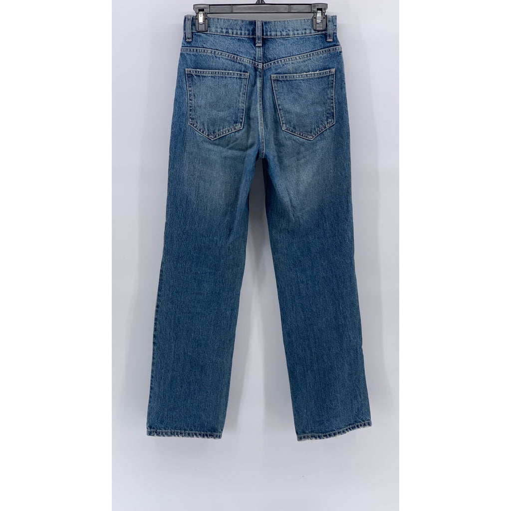 ZARA Women's Blue Denim High-Rise Straight-Leg Cotton Five-Pocket Jeans SZ 2