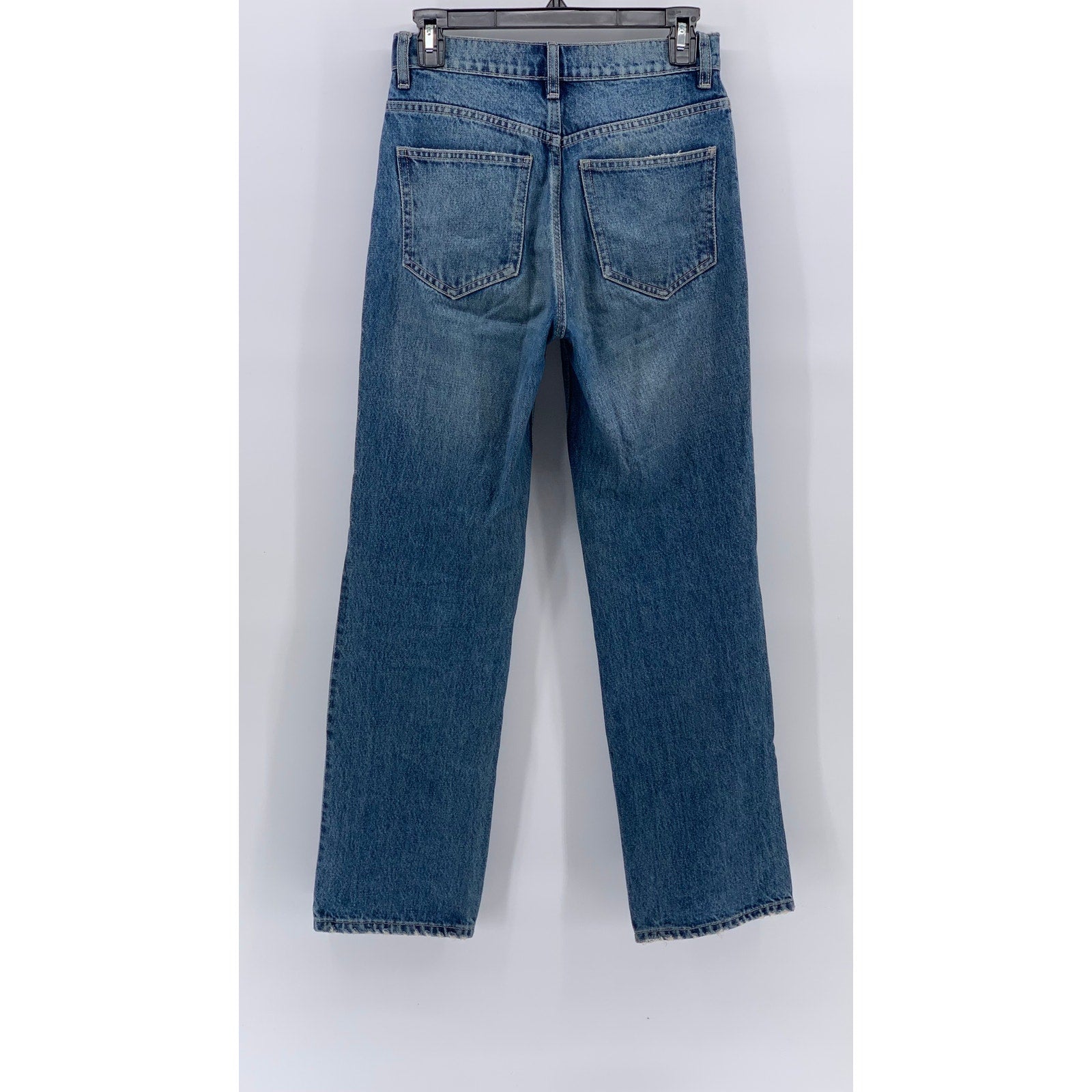 ZARA Women's Blue Denim High-Rise Straight-Leg Cotton Five-Pocket Jeans SZ 2