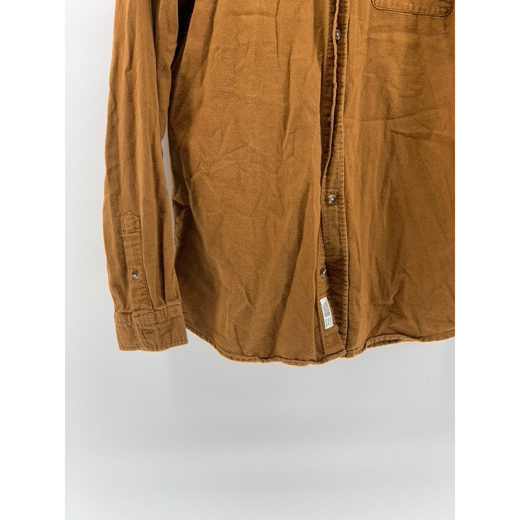 FRANK AND OAK Men's Brown Textured Regular-Fit Button-Up Long Sleeve Shirt SZ L