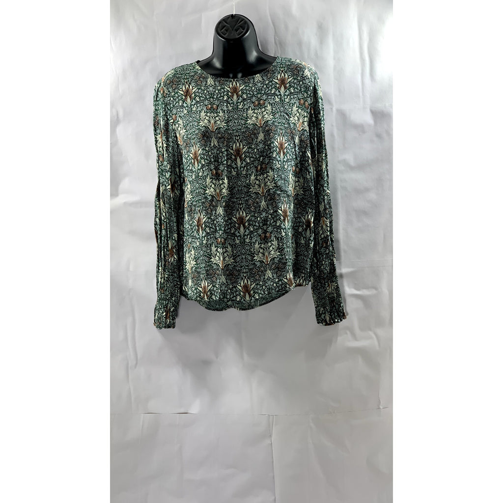 MORRIS & CO X H&M Women's Green Floral Crewneck Long Sleeve Top SZ 6