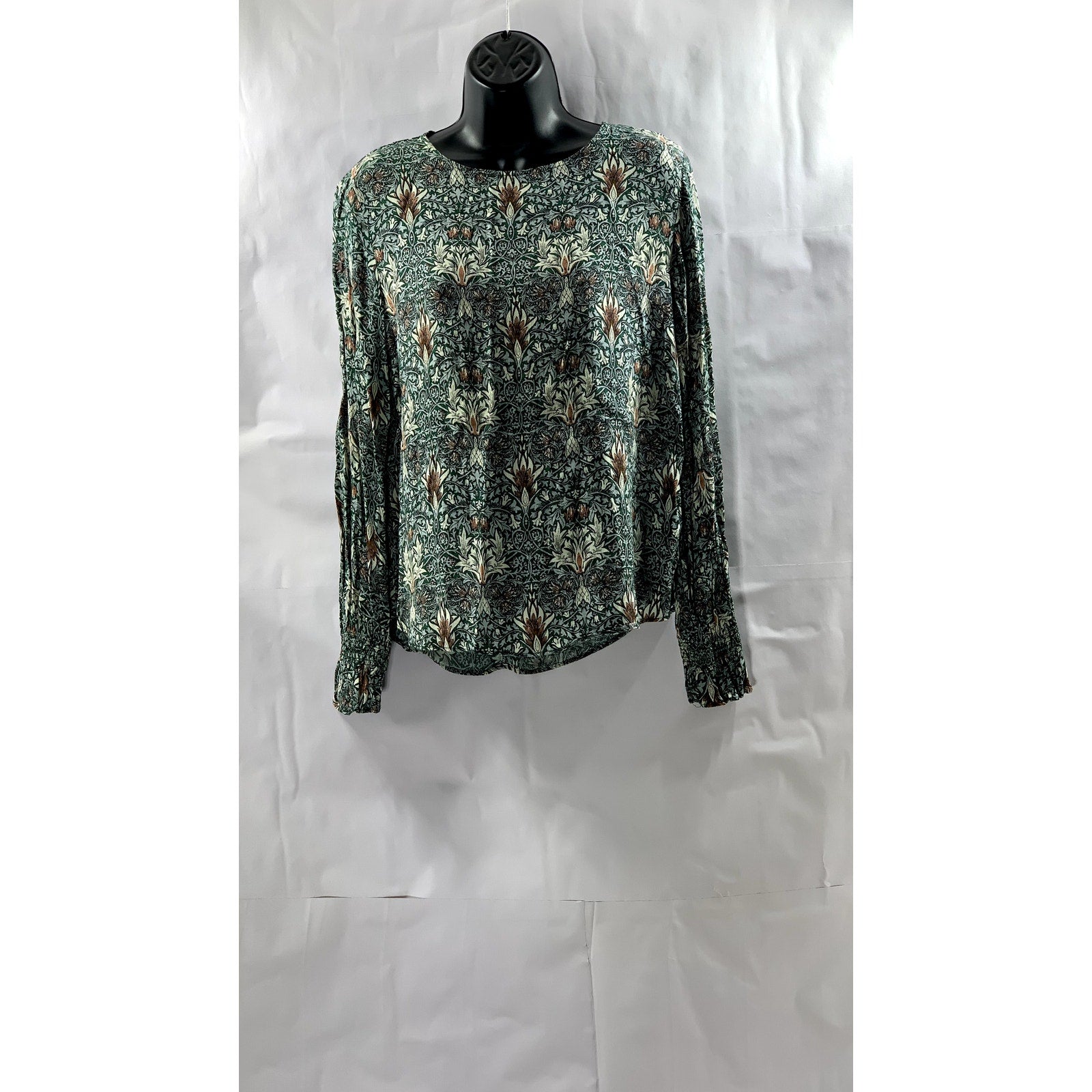 MORRIS & CO X H&M Women's Green Floral Crewneck Long Sleeve Top SZ 6