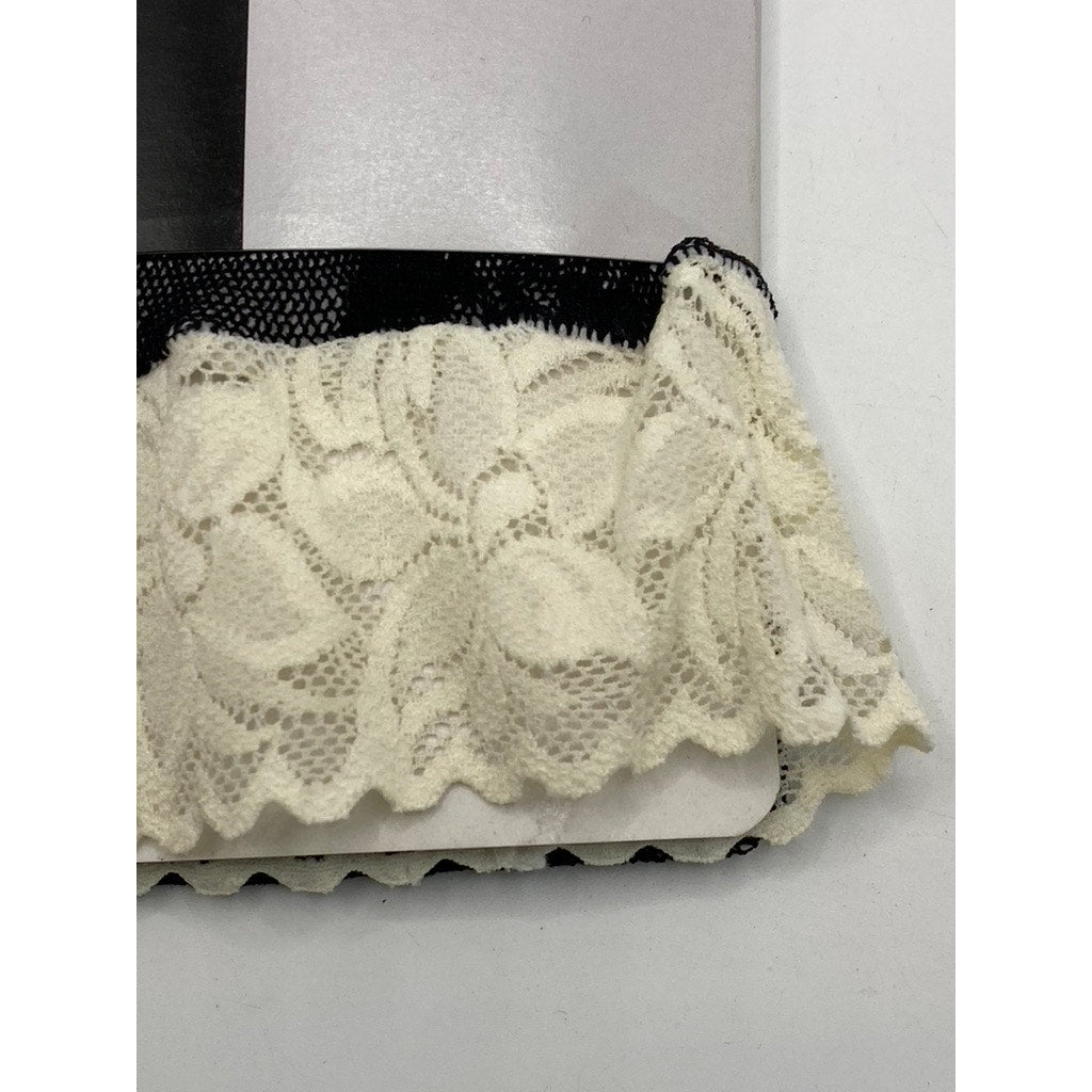 FOOT TRAFFIC Women's Ivory-Black Lace Colorblock Knee High Trouser Socks SZ OS