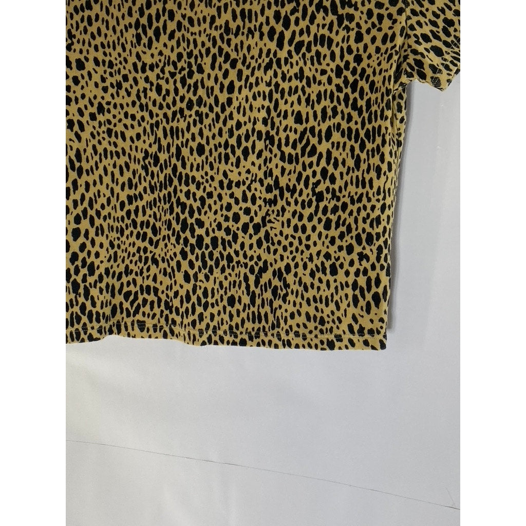 BRANDY MELVILLE Women's Tan-Black Animal Print Button-Up Cropped Top SZ OS