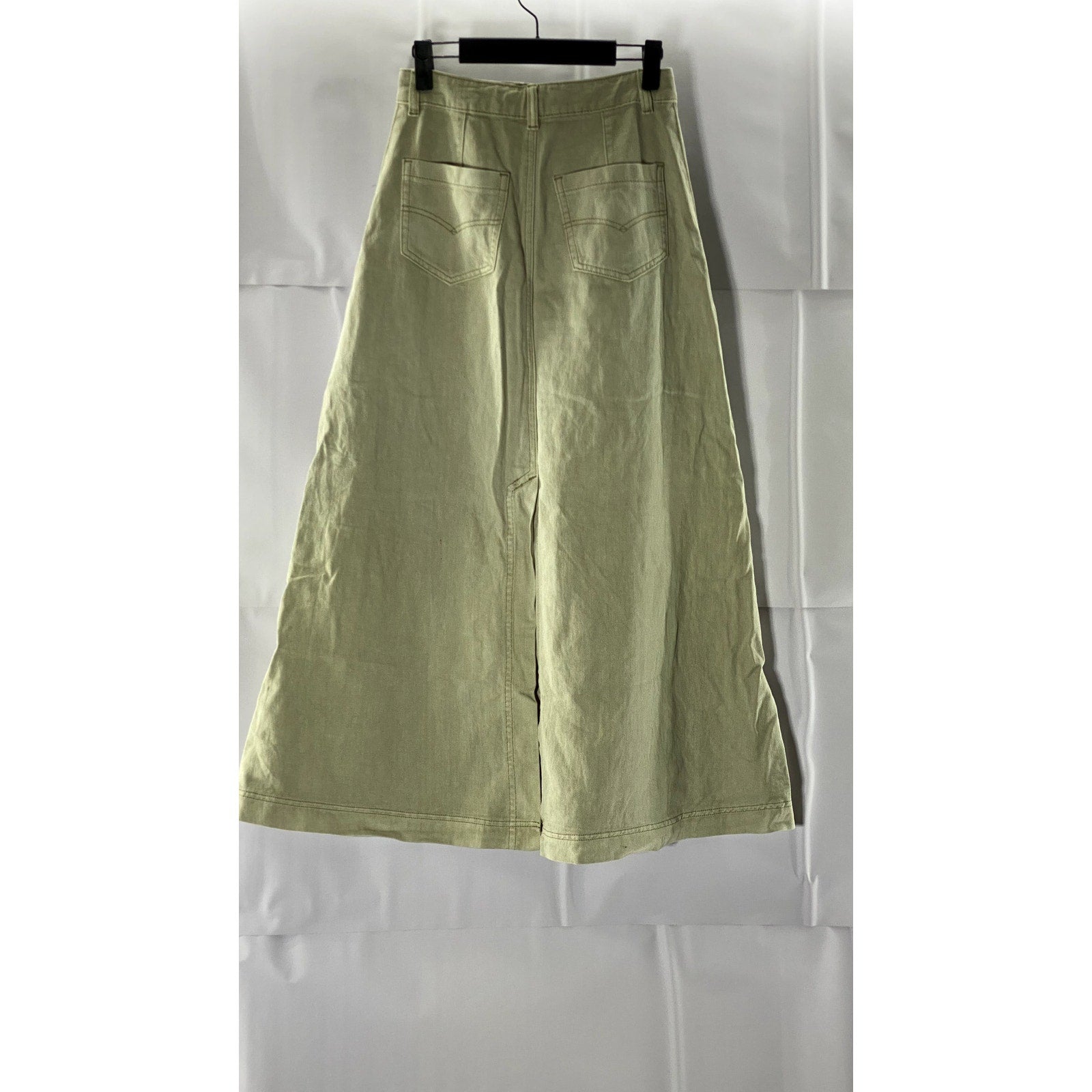 PAZZO Women's Beige Denim A-Line Midi Skirt SZ S