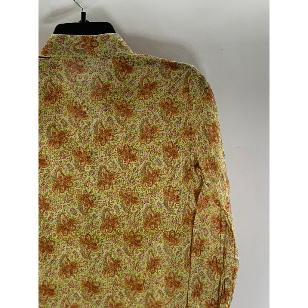 UNBRANDED Women's Tan Paisley Printed Button-Up Long Sleeve Top SZ S