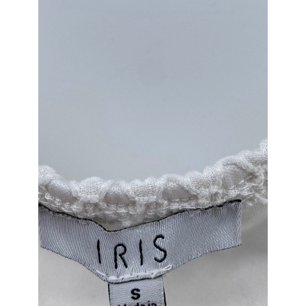 IRIS Women's White Mesh Long Sleeve Tie-Knot Cropped Top SZ S
