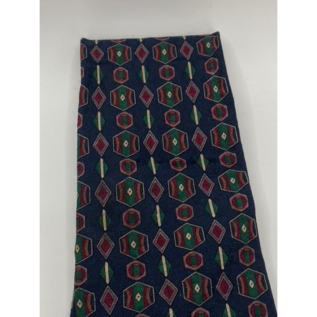 BILL BLASS Men's Vintage Navy Blue Printed Silk Tie SZ OS