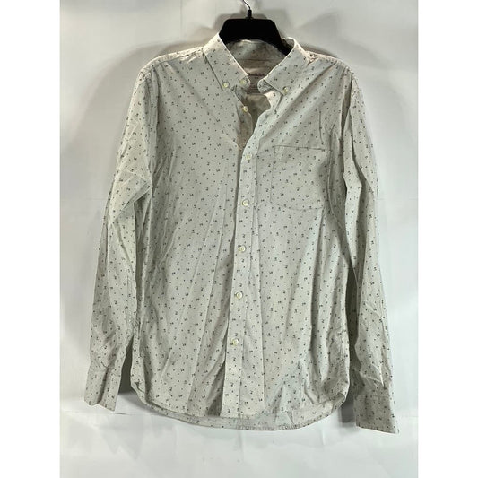 GOODFELLOW & CO Men's Silver Printed Every Wear Slim Button-Up Poplin Shirt SZ M