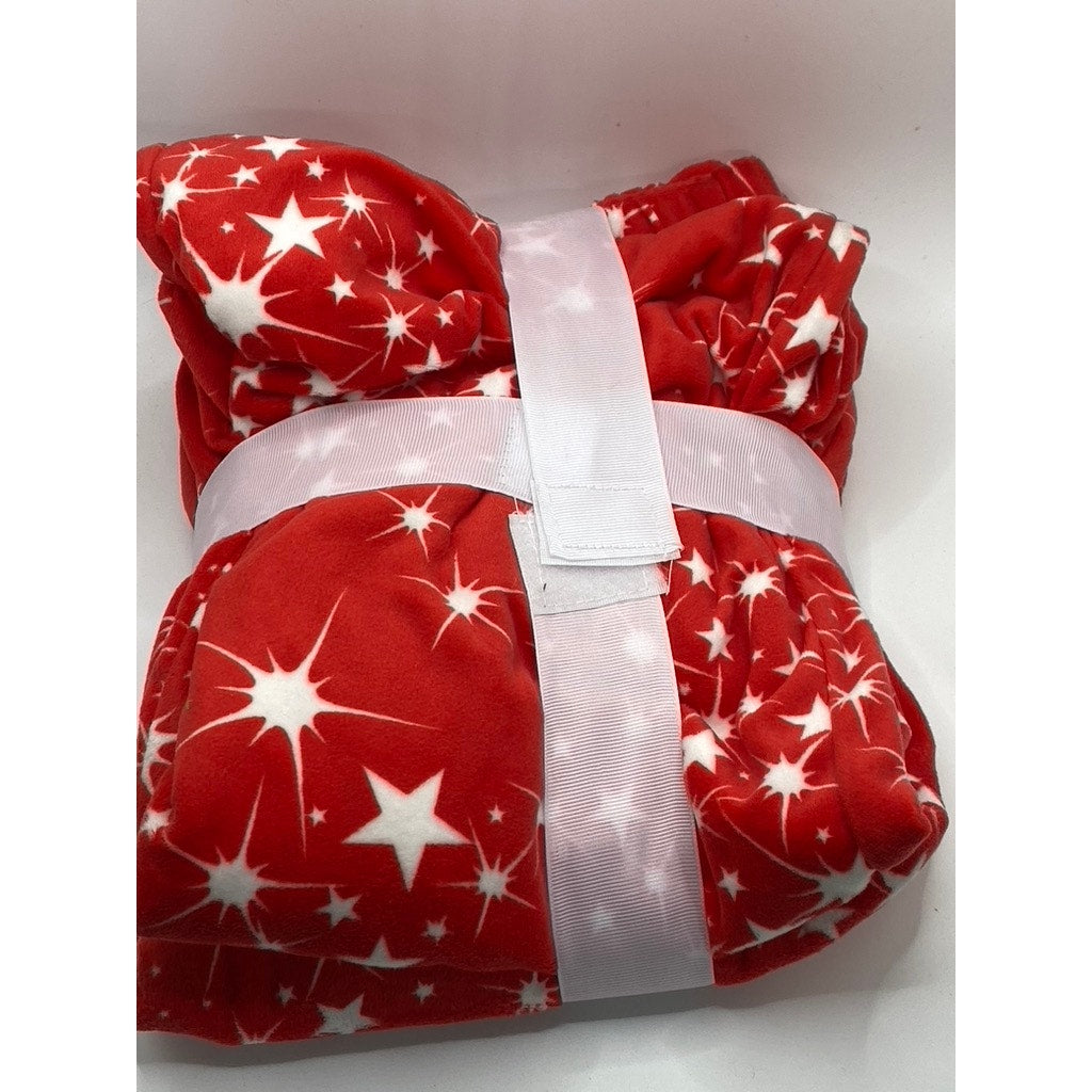 JUST BE Women's Red-White Star Print Velour Crewneck 2pc Sleep Set SZ L