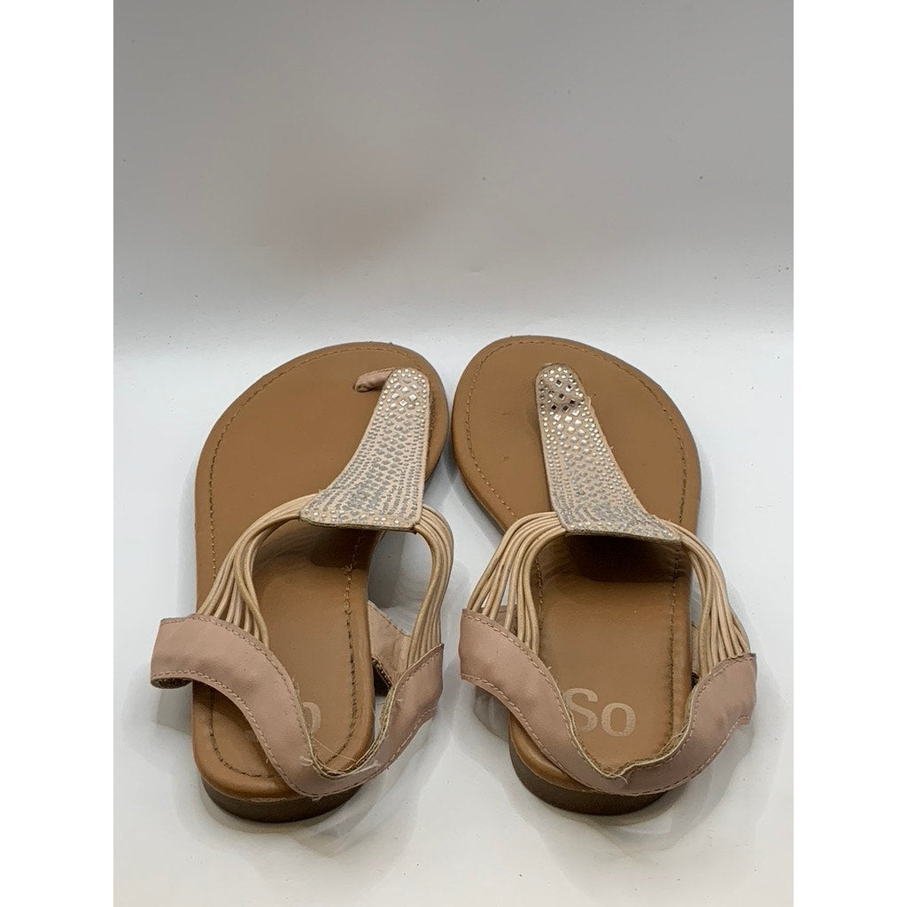 SO Women's Pink Rhinestone Thong Flat Sandals SZ 12